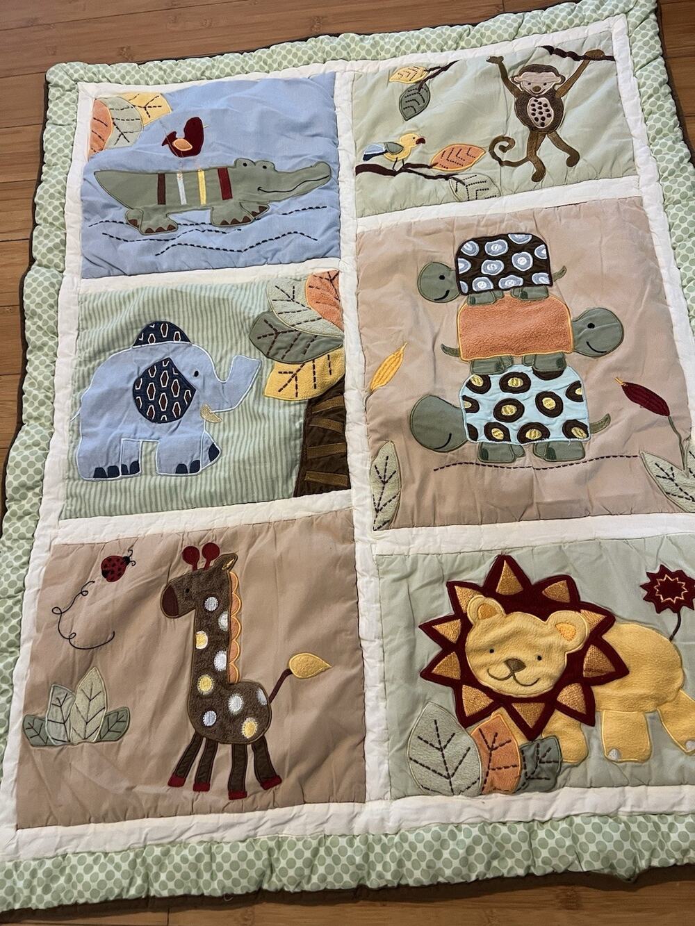 Tiddliwinks Baby Crib Quilt Blanket Jungle Theme Monkey Turtle Lion Giraffe Croc